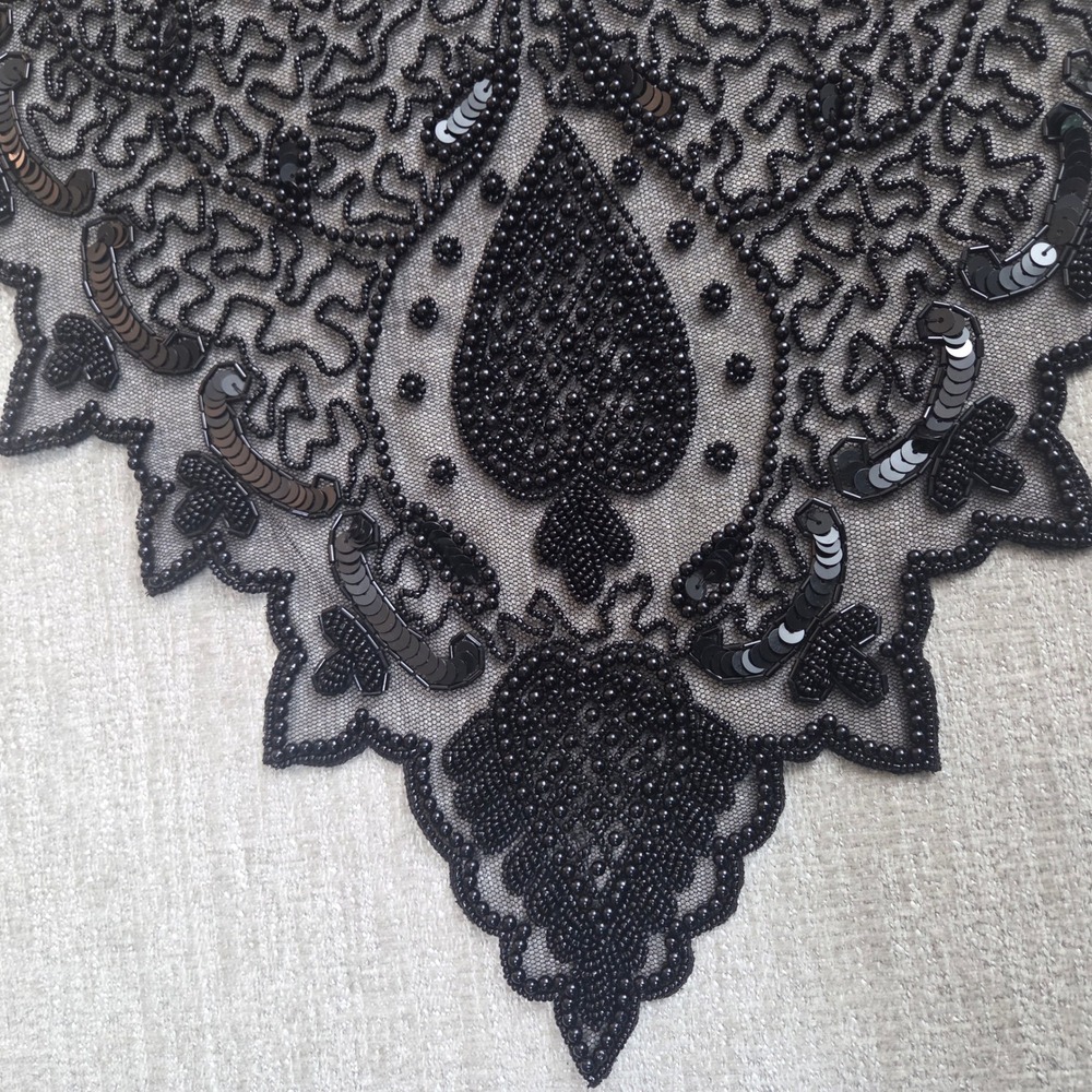 Smithsonian Institution Black Beaded Sequin Victorian Bib Collar Vintage Scarf